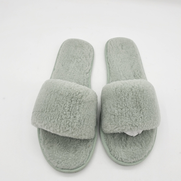Splendid Womens Carmen Sherling Slipper Faux Fur Open Toe Slip On Slide Mint 11 - Picture 5 of 12
